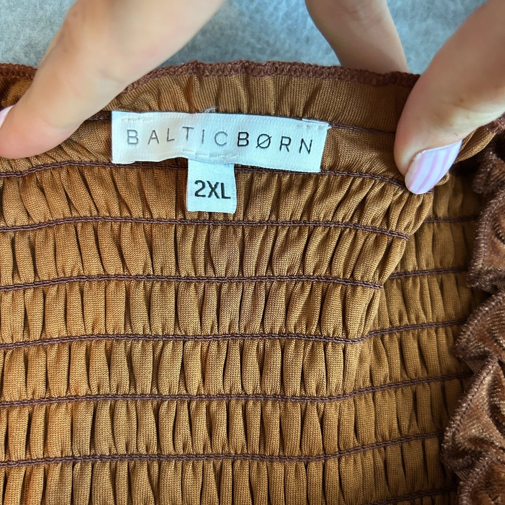 Baltic Born Size 2XL Velvet Midi Dress Smocked Tiered Brown Romantic Autumn Boho - Picture 2 of 12